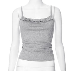 Ruffle backless ruched solid cami top