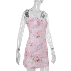 Sweetheart neck flower print cami mini dress