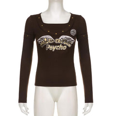 Beaded pattern long sleeve contrast top-final-sale