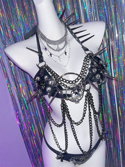 Halter o ring PU leather rivet metal chain top