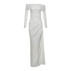 Off shoulder hollow out mesh cut out maxi dress