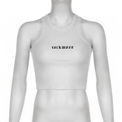 U neck letter embroidery ribbed tank top