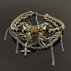 Butterfly pattern leopard print choker necklace