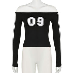 Long sleeve off shoulder "09" pattern top