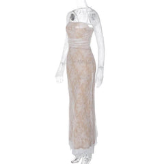 Long sleeve lace zip-up ruched shrug cami maxi dress-final-sale