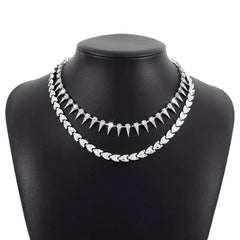 Rhinestone rivet layered solid necklace