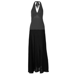 Halter polka dot print backless maxi dress-final-sale