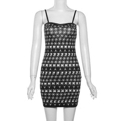 Contrast print sweetheart neck backless cami mini dress-final-sale