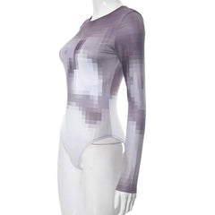 Mosaic print long sleeve crewneck contrast bodysuit-final-sale