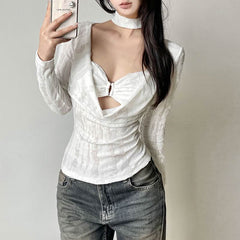 Long sleeve cowl neck solid 2 piece top