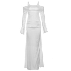 Long sleeve square neck ruched cami maxi dress