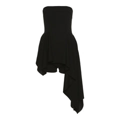 Irregular pleated off shoulder solid backless tube dress