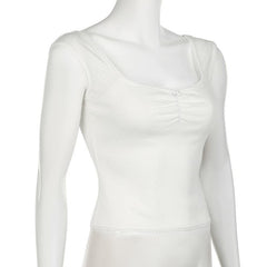 Cap sleeve ribbed bowknot textured lace hem top