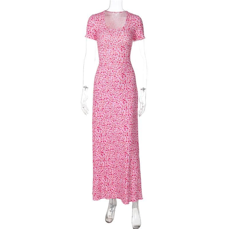 U neck flower print lace up maxi dress