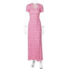 U neck flower print lace up maxi dress