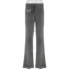 Velvet beaded self tie low rise pant