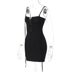 Lace up hollow out backless cami cut out mini dress