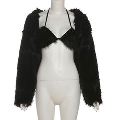 Long sleeve halter fluffy 2 piece coat top