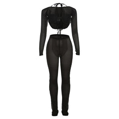 Halter shrug textured see through pant set-final-sale