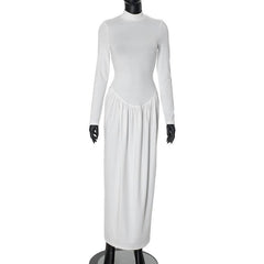High neck long sleeve ruched maxi dress