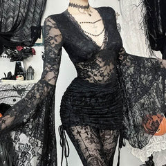 Long sleeve v neck lace top