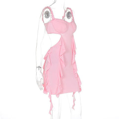 Sweetheart neck ruffle hollow out cami cut out mini dress