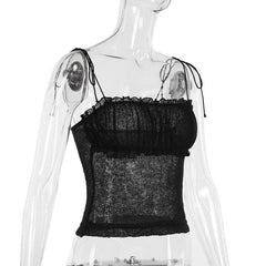 Knitted ruffle see through ruched cami top