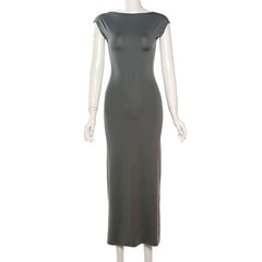 Cap sleeve solid backless maxi dress
