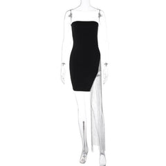 Beaded slit tassels backless patchwork tube mini dress-final-sale