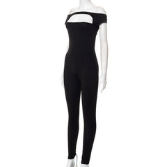 Short sleeve hollow out solid off shoulder backless jumpsuit