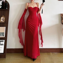 Cross back ruched gloves mesh cami maxi dress