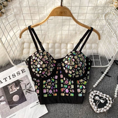 Button beaded v neck padded cami top