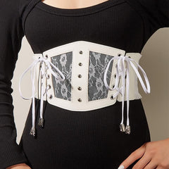 Lace up patchwork PU leather corset