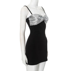 Knotted glitter patchwork backless cami mini dress