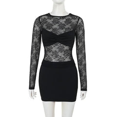 Crewneck long sleeve lace mini skirt set
