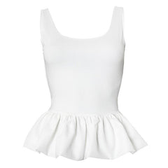 U neck backless ruffle ruched solid tank top