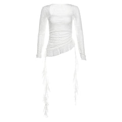Square neck long sleeve lace ruffle top