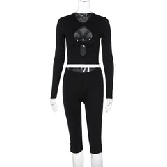Long sleeve hollow out bowknot pant set