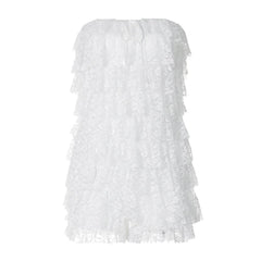Bowknot lace backless ruffle tube mini dress