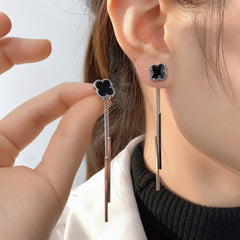 Four leaf clover tassels stud earrings