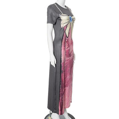 Short sleeve body print high slit maxi dress