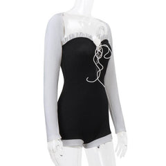 Long sleeve lace up shrug ribbed contrast 2 piece romper-final-sale