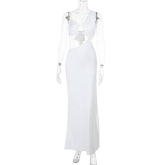 Irregular hollow out ruched solid cut out maxi dress