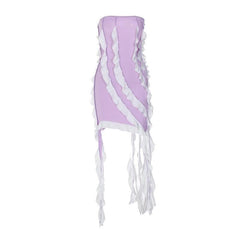 Ruffle contrast irregular backless tube mini dress-final-sale