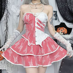 Ruffle lace patchwork mini skirt