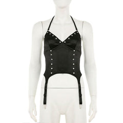 Halter self tie v neck backless solid top