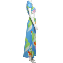 Short sleeve ruched contrast print maxi skirt set-final-sale
