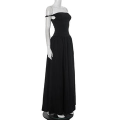 Off shoulder solid backless maxi dress