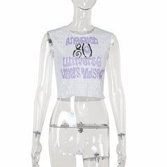 Crewneck textured letter print contrast top