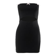 Hollow out bowknot solid backless tube cut out mini dress